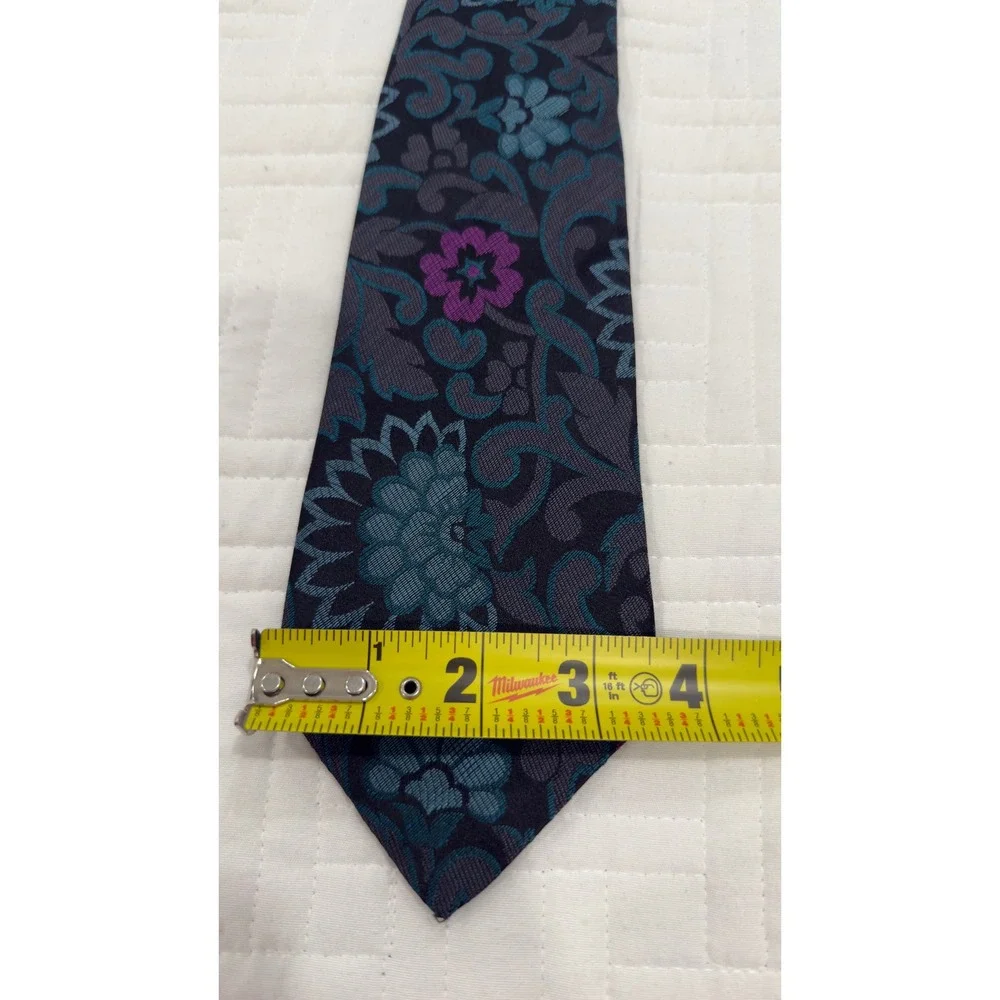 The Tailored Man San Francisco Floral Paisley Brocade Silk Necktie Teal Purple
